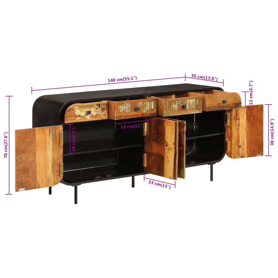 Dressoir 140x35x70 cm massief gerecycled hout en metaal