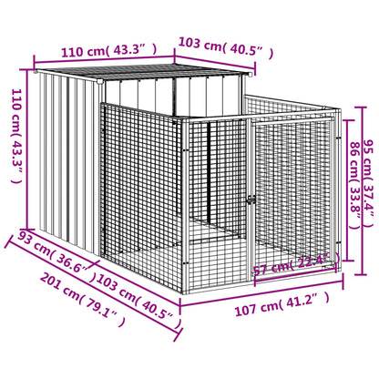 Hondenhok met dak 110x201x110 cm gegalvaniseerd staal antraciet 110 x 201 x 110 cm Antraciet