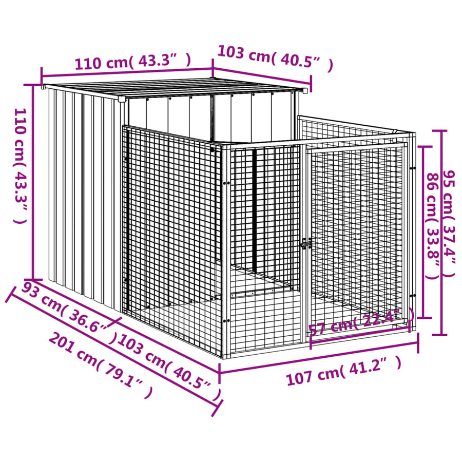 Hondenhok met dak 110x201x110 cm gegalvaniseerd staal antraciet 110 x 201 x 110 cm Antraciet