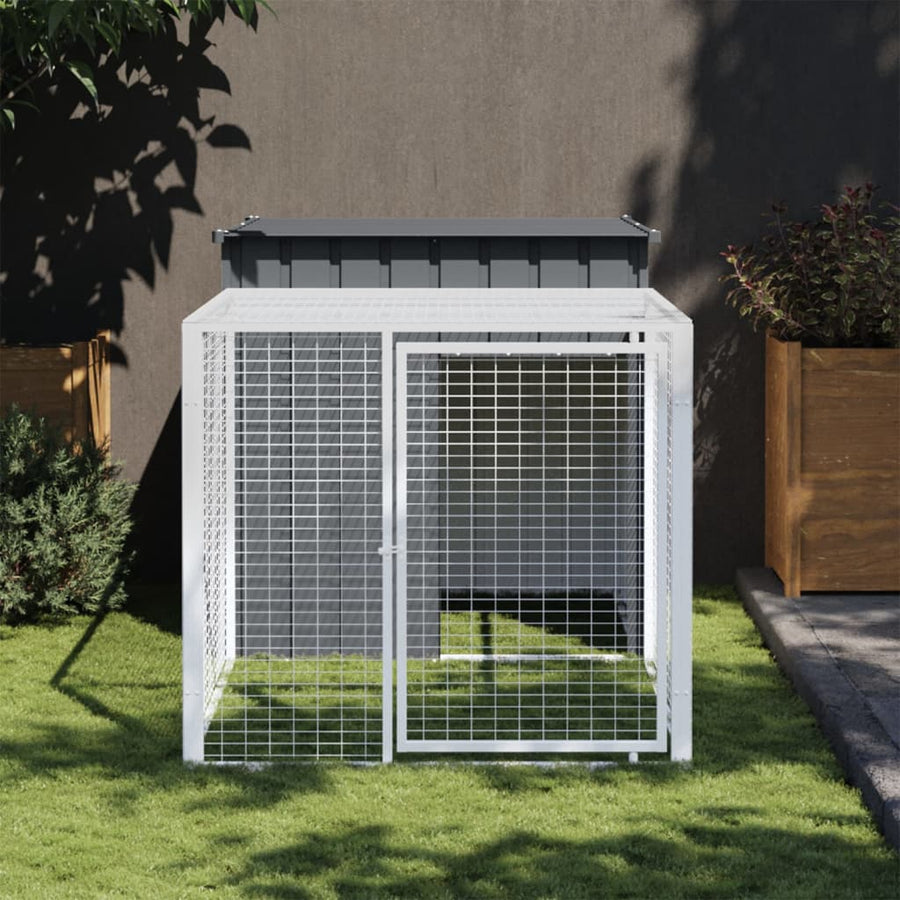 Kippenhok met ren 110x201x110 cm gegalvaniseerd staal antraciet 110 x 201 x 110 cm Antraciet