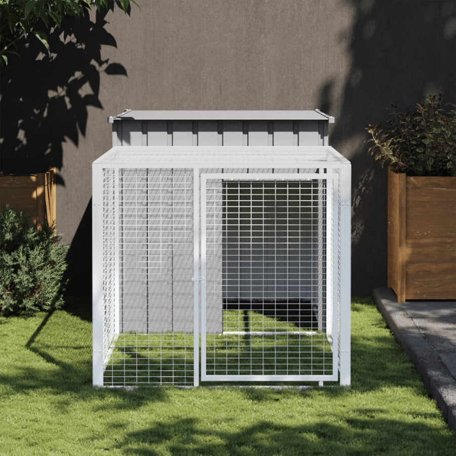 Kippenhok met ren 110x201x110 cm gegalvaniseerd staal grijs 110 x 201 x 110 cm Lichtgrijs