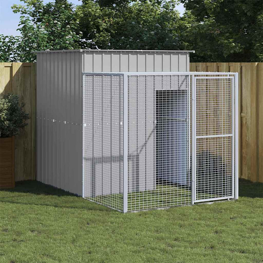 Kippenhok Met Ren Gegalvaniseerd Staal Grijs 165 x 251 x 181 cm Lichtgrijs