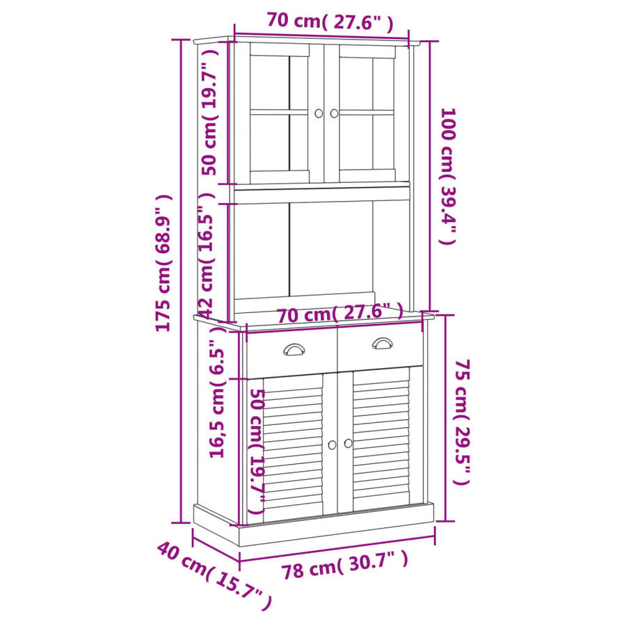 Hoge Kast Vigo 78X40X175 Cm Massief Grenenhout Bruin Met 2 deuren
