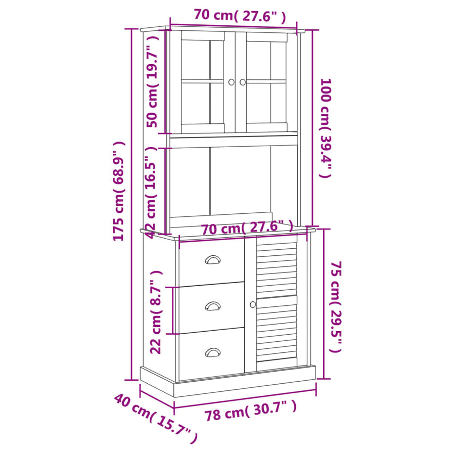 Hoge Kast Vigo 78X40X175 Cm Massief Grenenhout Bruin
