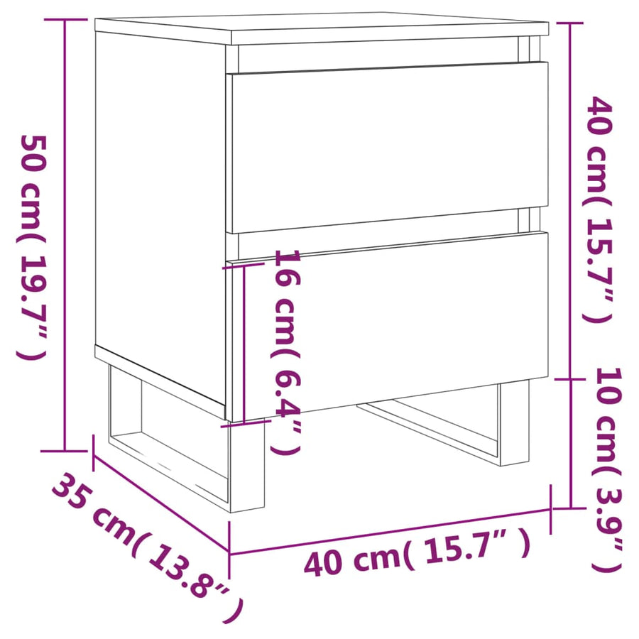 Nachtkastjes 2 St 40X35X50 Cm Bewerkt Hout Wit