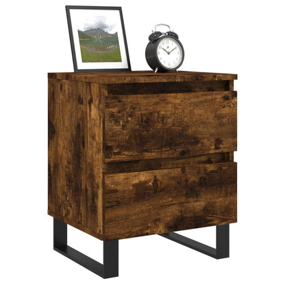 Nachtkastje 40x35x50 cm bewerkt hout gerookt eikenkleurig