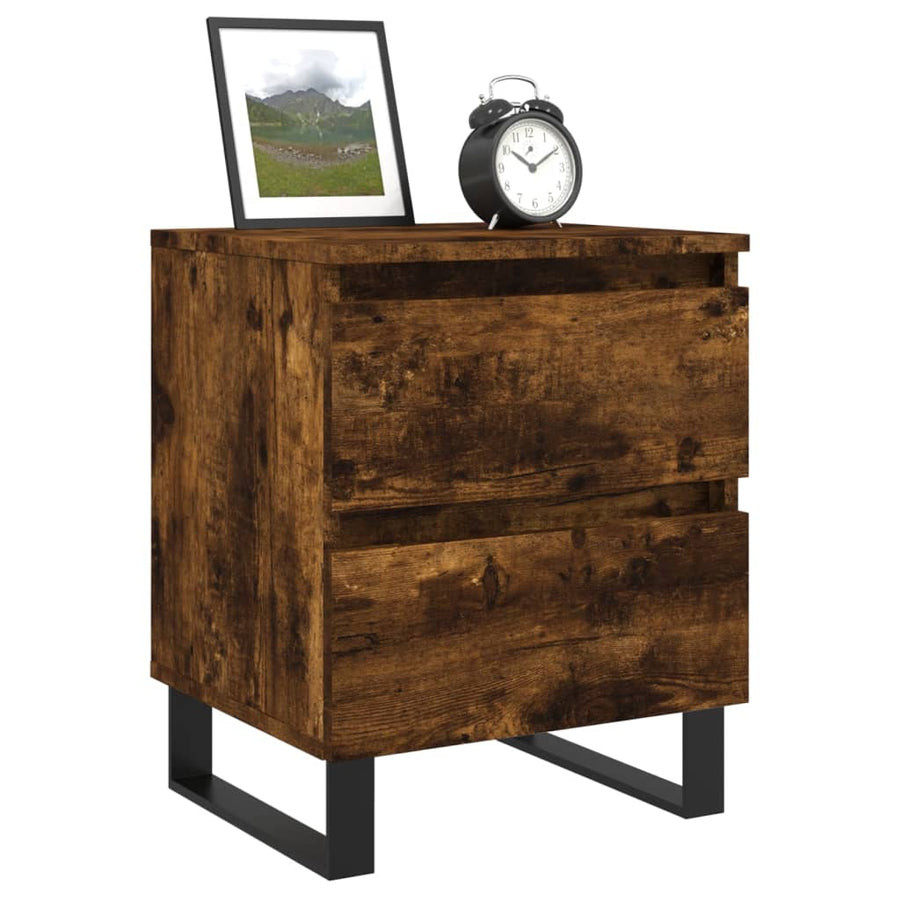 Nachtkastje 40x35x50 cm bewerkt hout gerookt eikenkleurig
