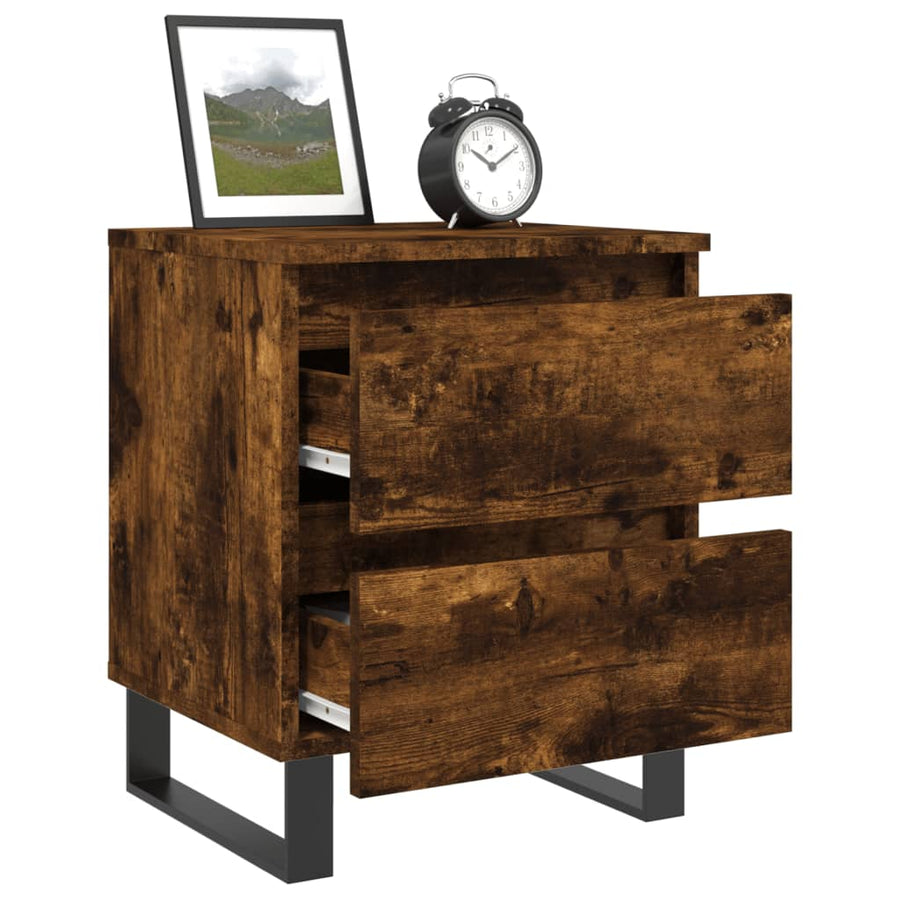 Nachtkastje 40x35x50 cm bewerkt hout gerookt eikenkleurig
