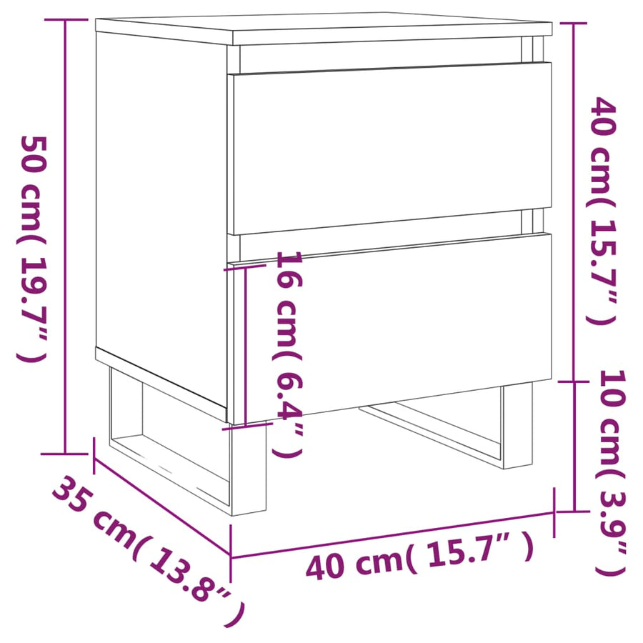 Nachtkastjes 2 st 40x35x50 cm bewerkt hout grijs sonoma eiken
