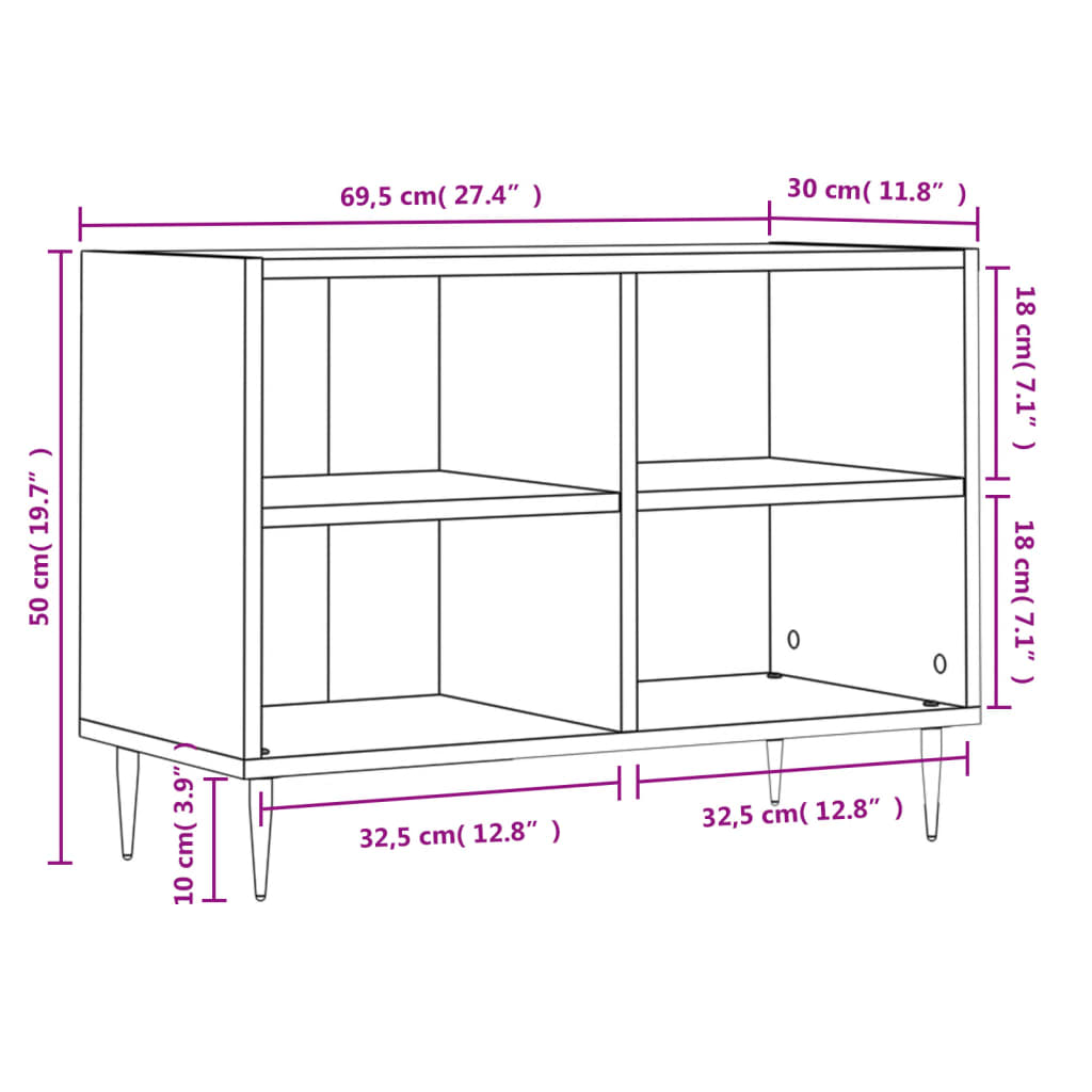 Tv-Meubel 69,5X30X50 Cm Bewerkt Hout Eikenkleurig Grijs sonoma