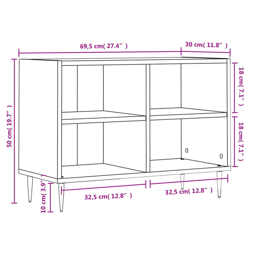 Tv-Meubel 69,5X30X50 Cm Bewerkt Hout Eikenkleurig Grijs sonoma