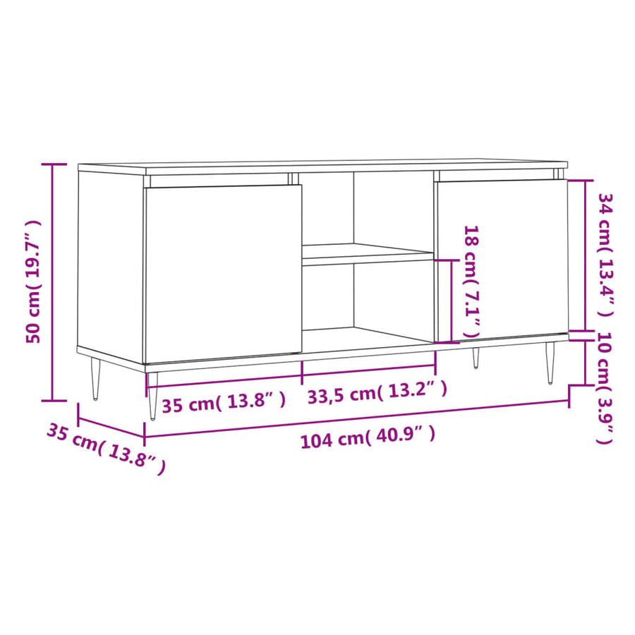Tv-Meubel 04X35X50 Cm Bewerkt Hout Betongrijs
