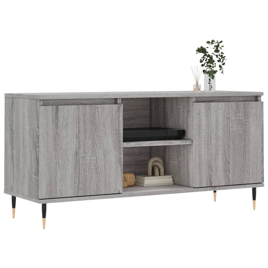 Tv-Meubel 104X35X50 Cm Bewerkt Hout Eikenkleurig Grijs sonoma