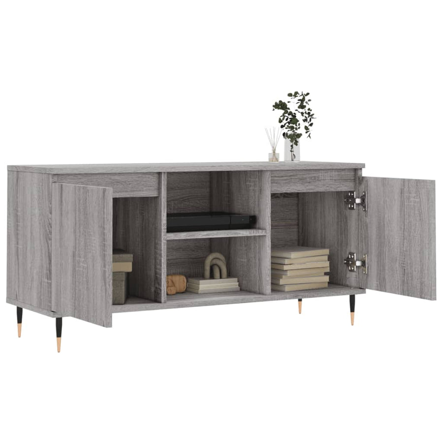 Tv-Meubel 104X35X50 Cm Bewerkt Hout Eikenkleurig Grijs sonoma