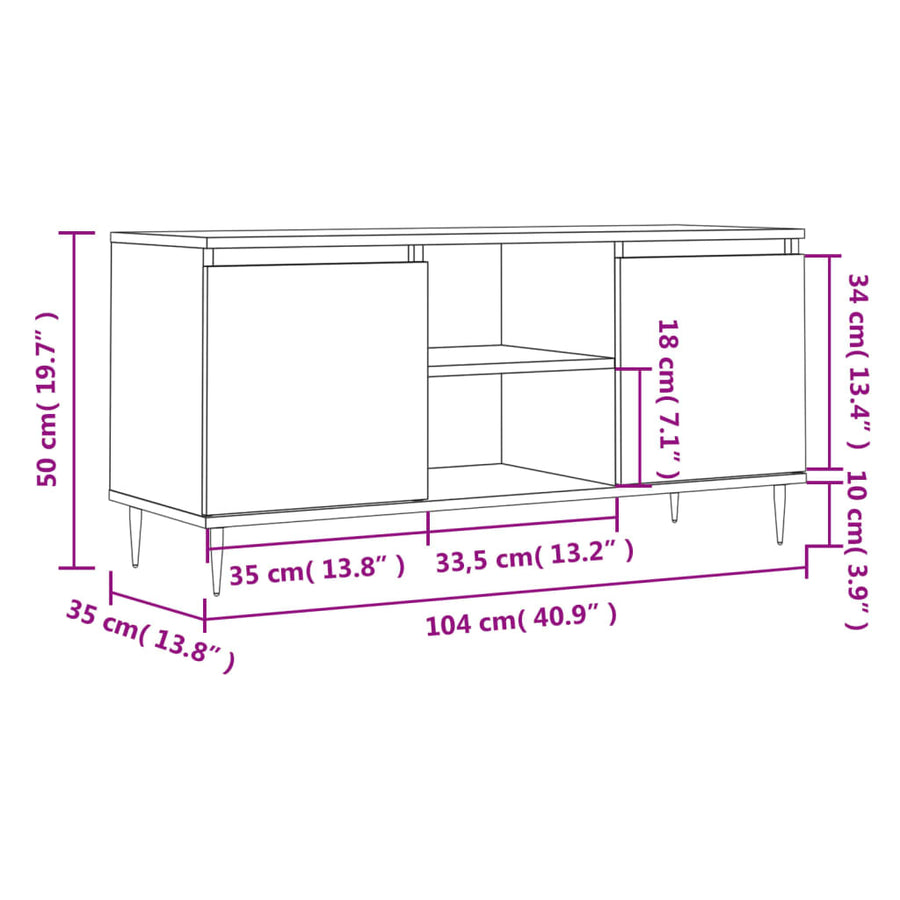Tv-Meubel 104X35X50 Cm Bewerkt Hout Eikenkleurig Grijs sonoma