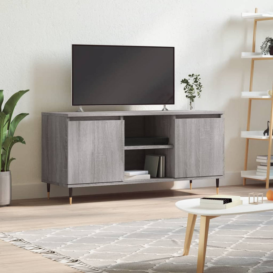 Tv-Meubel 104X35X50 Cm Bewerkt Hout Eikenkleurig Grijs sonoma