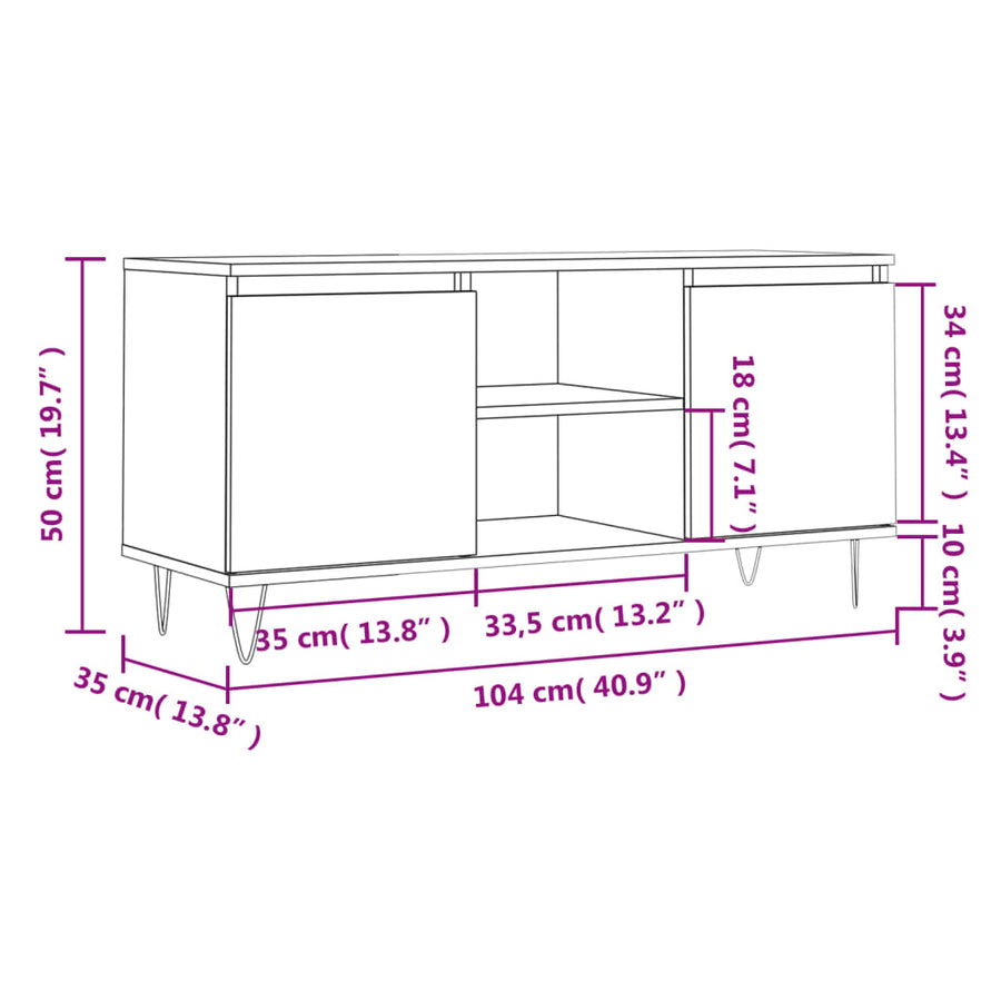 Tv-Meubel 04X35X50 Cm Bewerkt Hout Betongrijs