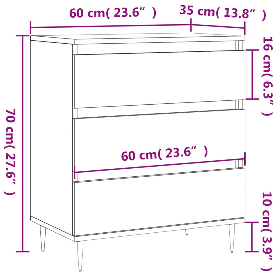Dressoir 60X35X70 Cm Bewerkt Hout Kleurig Gerookt eiken