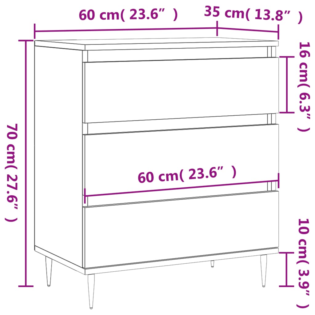 Dressoir 60X30X75 Cm Bewerkt Hout Eikenkleurig Grijs sonoma