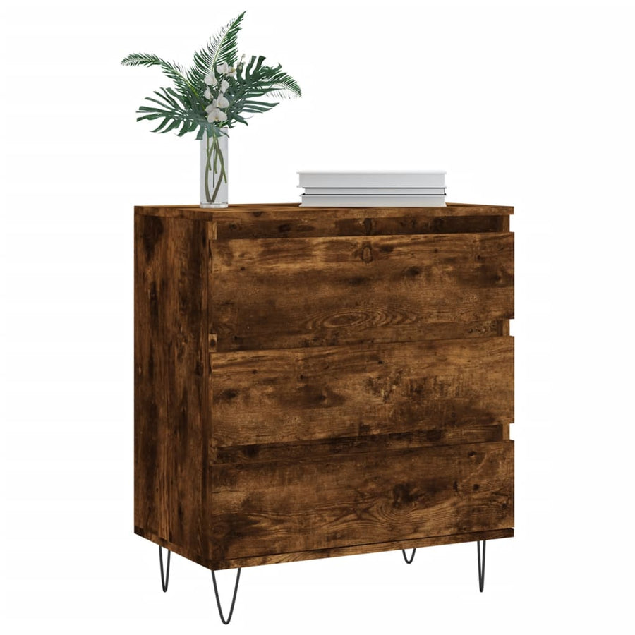 Dressoir 60X35X70 Cm Bewerkt Hout Gerookt Eikenkleurig