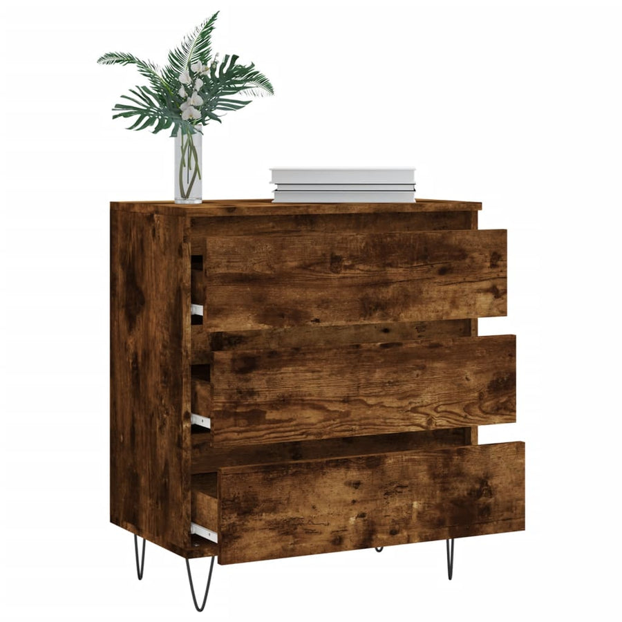 Dressoir 60X35X70 Cm Bewerkt Hout Gerookt Eikenkleurig