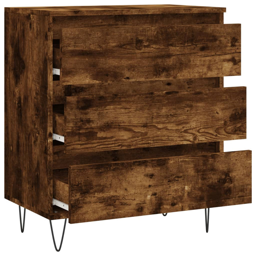 Dressoir 60X35X70 Cm Bewerkt Hout Gerookt Eikenkleurig