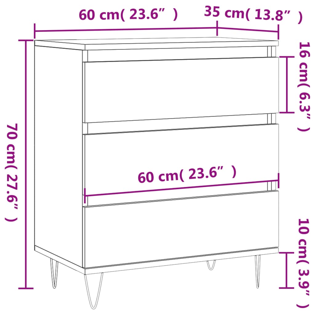 Dressoir 60X35X70 Cm Bewerkt Hout Gerookt Eikenkleurig
