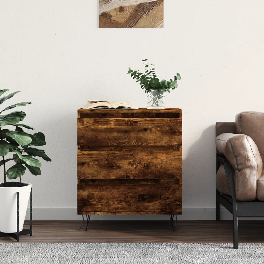 Dressoir 60X35X70 Cm Bewerkt Hout Gerookt Eikenkleurig
