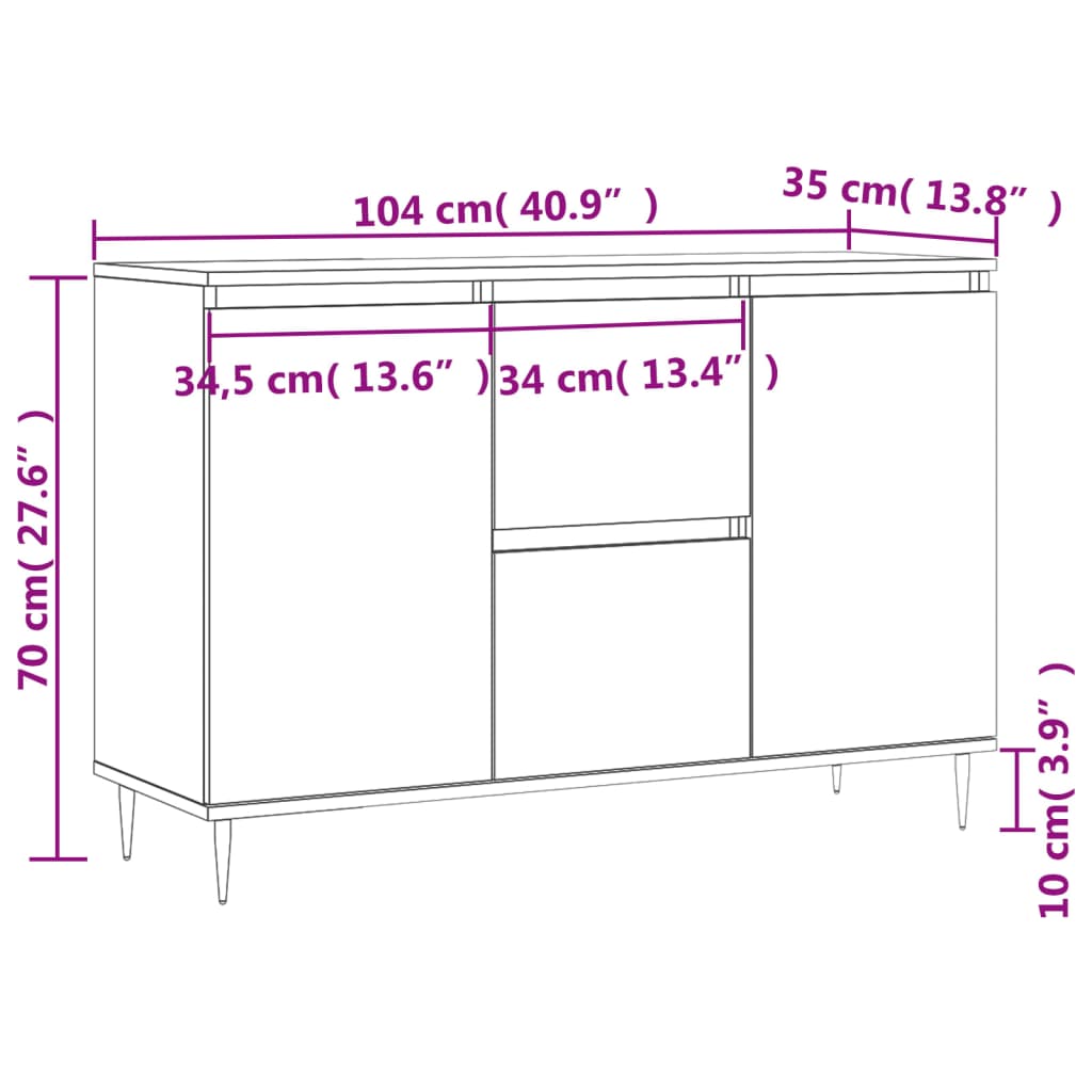 Dressoir 04X35X70 Cm Bewerkt Hout Eikenkleurig Grijs sonoma