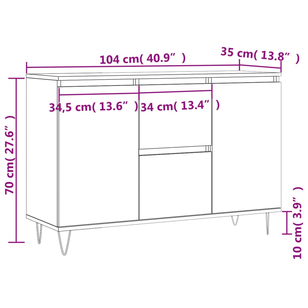 Dressoir 04X35X70 Cm Bewerkt Hout Betongrijs
