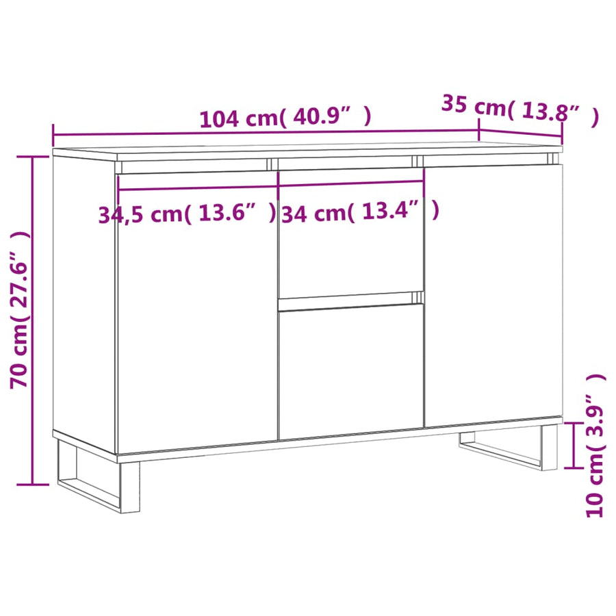 Dressoir 104X35X70 Cm Bewerkt Hout Sonoma Eikenkleurig