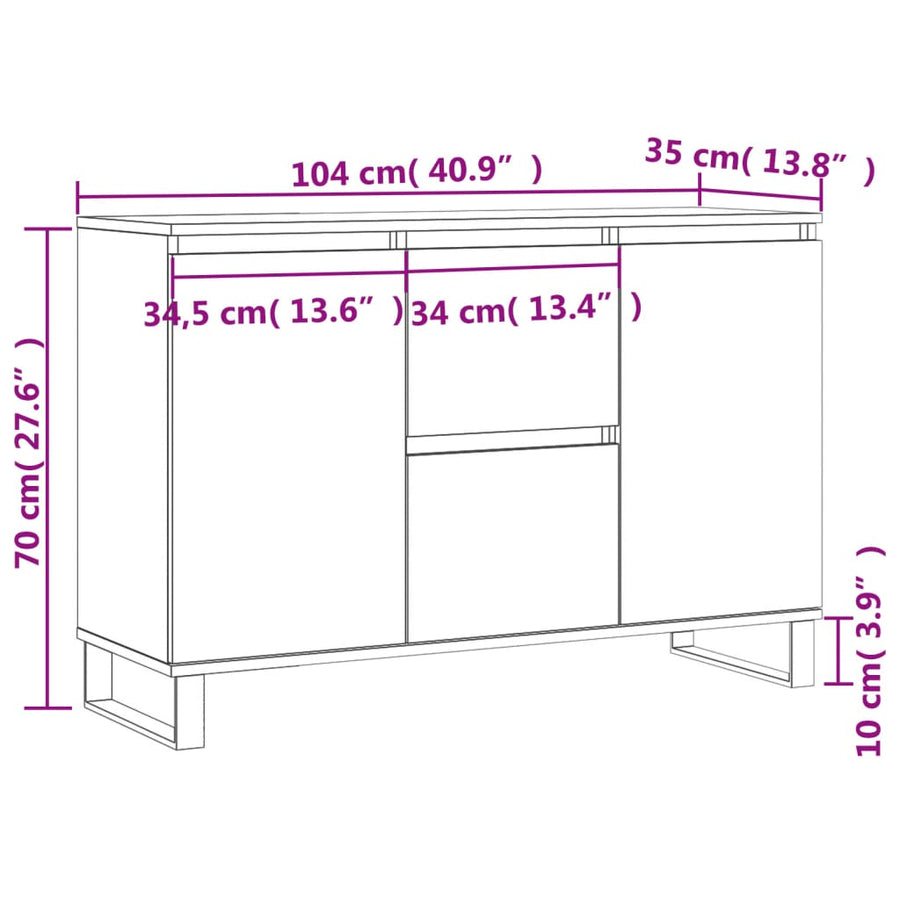 Dressoir 104X35X70 Cm Bewerkt Hout Grijs Sonoma Eikenkleurig