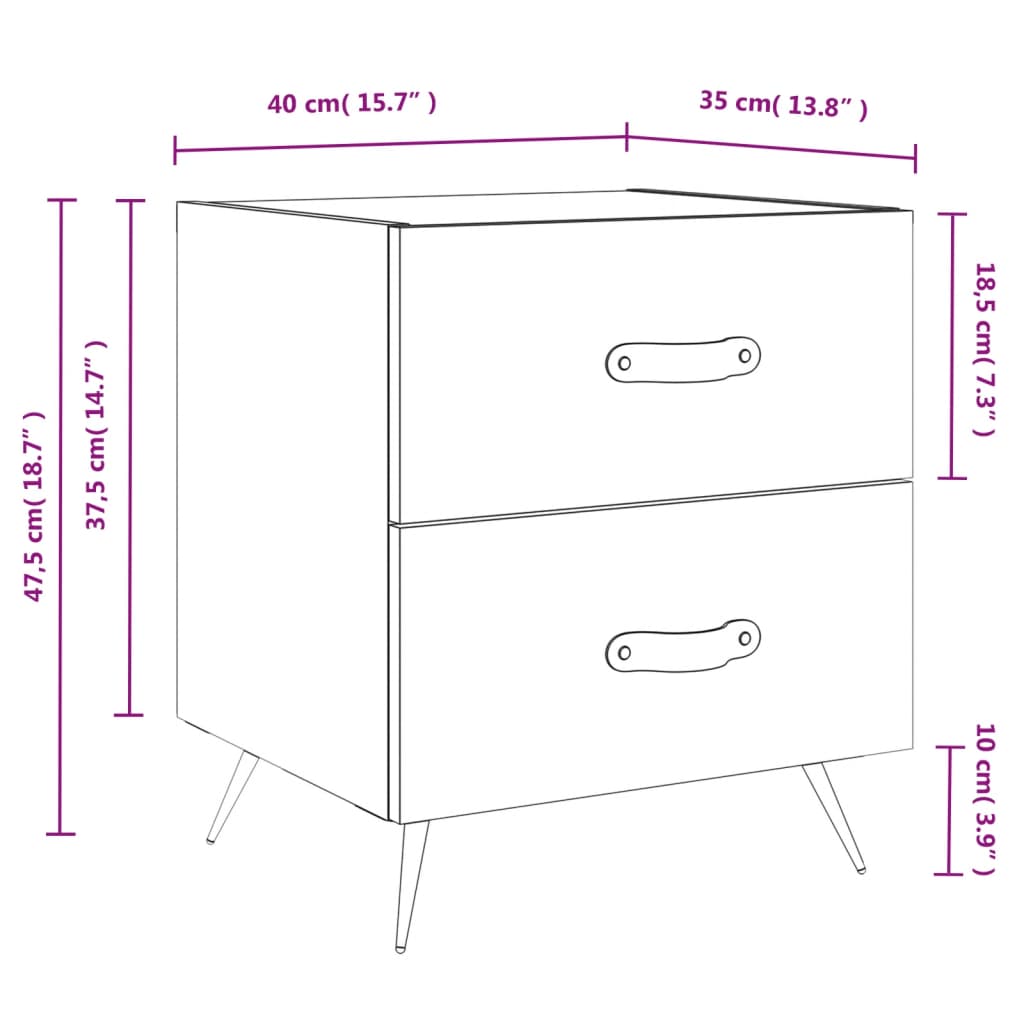 Nachtkastje 40X35X47,5 Cm Bewerkt Hout Hoogglans Wit