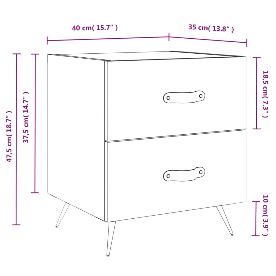 Nachtkastje 40X35X47,5 Cm Bewerkt Hout Hoogglans Wit
