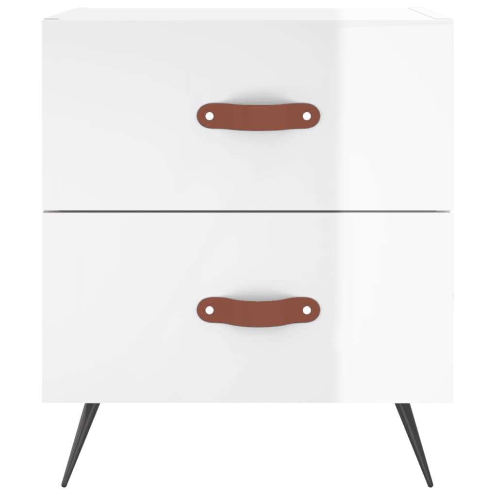 Nachtkastje 40X35X47,5 Cm Bewerkt Hout Hoogglans Wit
