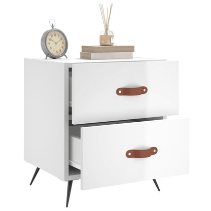 Nachtkastje 40X35X47,5 Cm Bewerkt Hout Hoogglans Wit