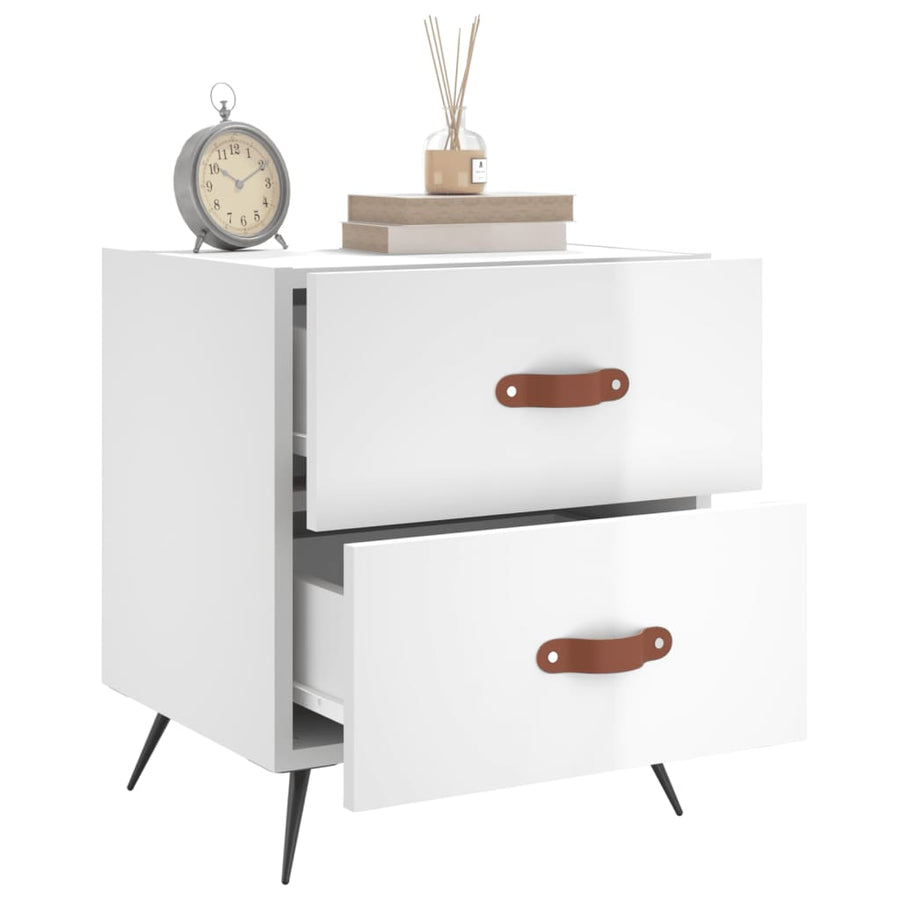 Nachtkastje 40X35X47,5 Cm Bewerkt Hout Hoogglans Wit