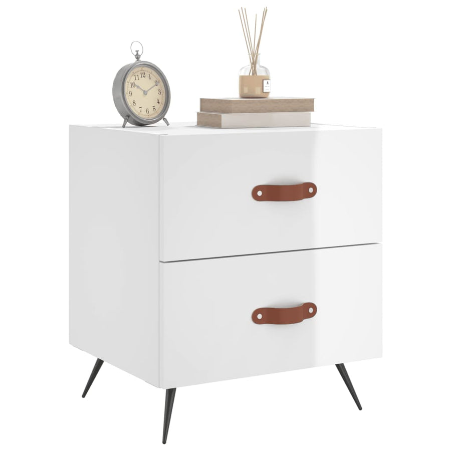 Nachtkastje 40X35X47,5 Cm Bewerkt Hout Hoogglans Wit