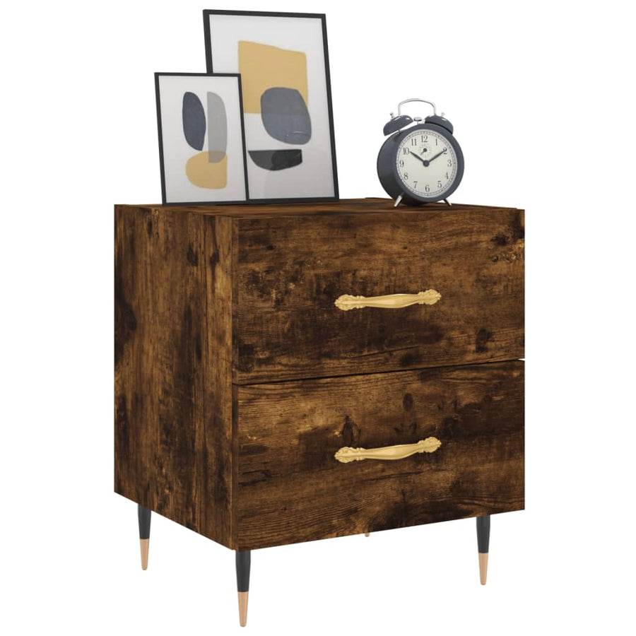 Nachtkastje 40X35X47,5 Cm Bewerkt Hout Gerookt Eikenkleurig