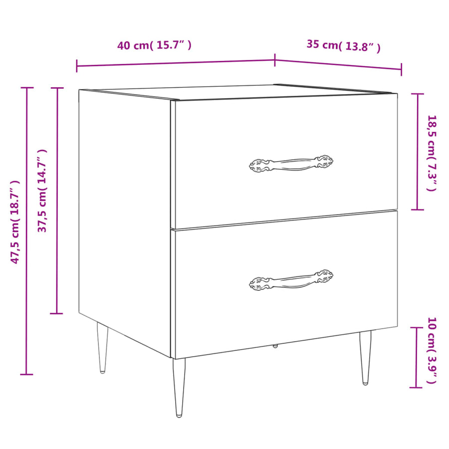Nachtkastje 40X35X47,5 Cm Bewerkt Hout Grijs Sonoma Eikenkleur