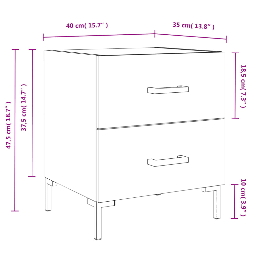 Nachtkastje 40x35x47,5 cm bewerkt hout sonoma eikenkleurig