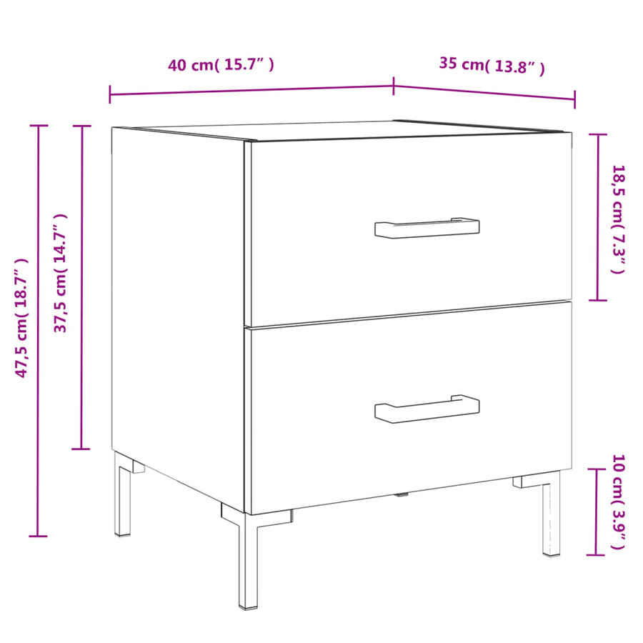 Nachtkastje 40x35x47,5 cm bewerkt hout sonoma eikenkleurig