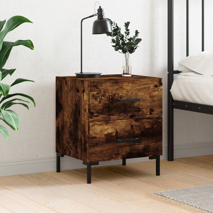Nachtkastje 40X35X47,5 Cm Bewerkt Hout Gerookt Eikenkleurig