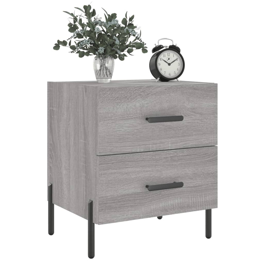 Nachtkastje 40X35X47,5 Cm Bewerkt Hout Eikenkleur 1 Grijs sonoma