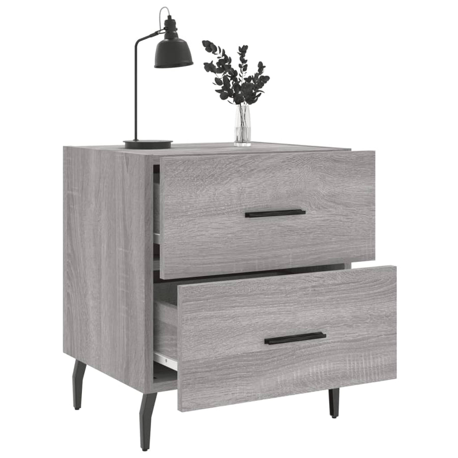 Nachtkastje 40X35X47,5 Cm Bewerkt Hout Eikenkleur 1 Grijs sonoma
