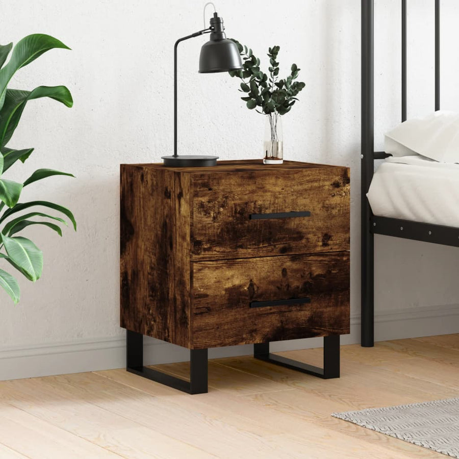 Nachtkastje 40X35X47,5 Cm Bewerkt Hout Gerookt Eikenkleurig