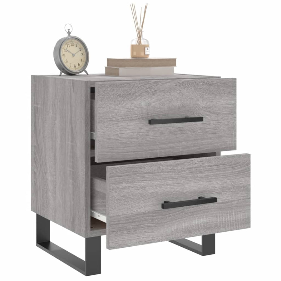 Nachtkastje 40X35X47,5 Cm Bewerkt Hout Eikenkleur 1 Grijs sonoma