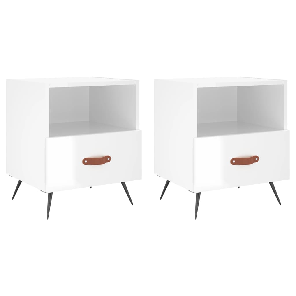 Nachtkastjes 40X35X47,5 Cm Bewerkt Hout 2 Hoogglans wit
