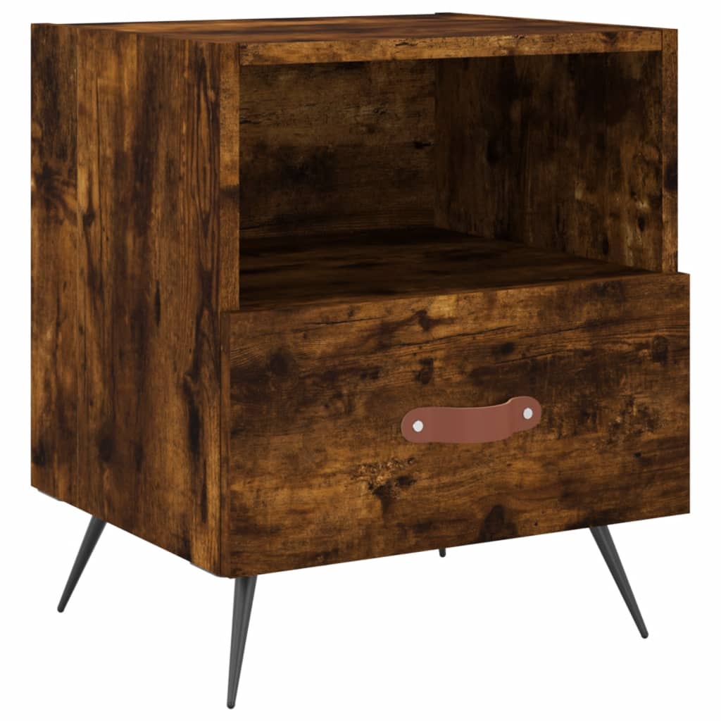 Nachtkastje 40X35X47,5 Cm Bewerkt Hout Kleurig 1 Gerookt eiken