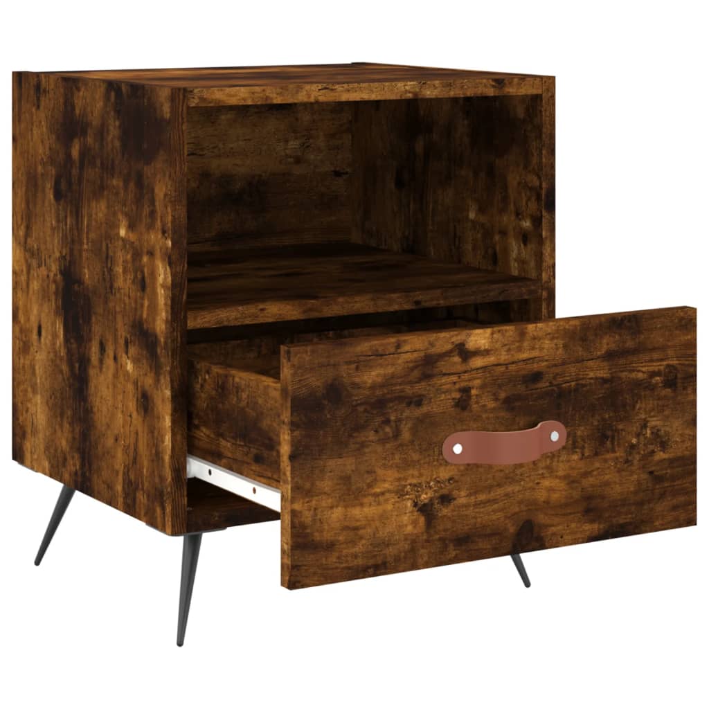 Nachtkastje 40X35X47,5 Cm Bewerkt Hout Kleurig 1 Gerookt eiken